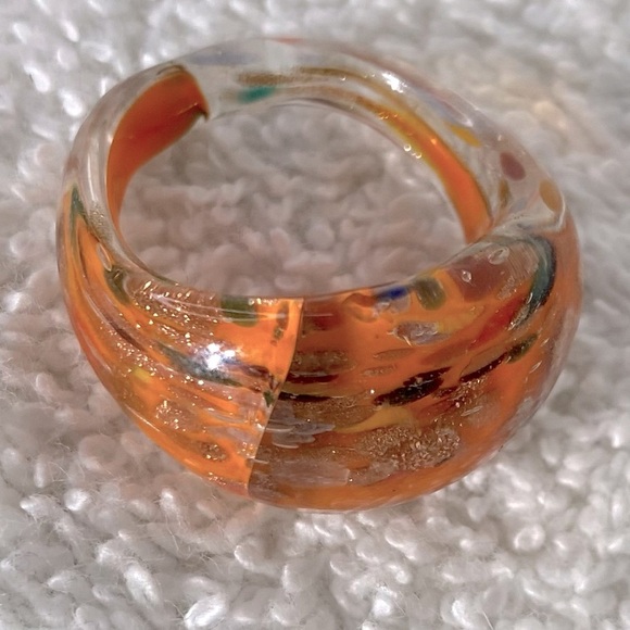 Vintage Art Glass Handmade Orange Black Gold Band Ring - Picture 11 of 14